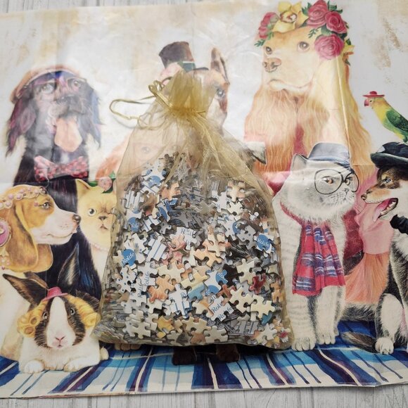 Two 1000 Pieces Large Puzzles Pretty Dogs and Coffee Cafe Scene Rolife - Picture 9 of 10